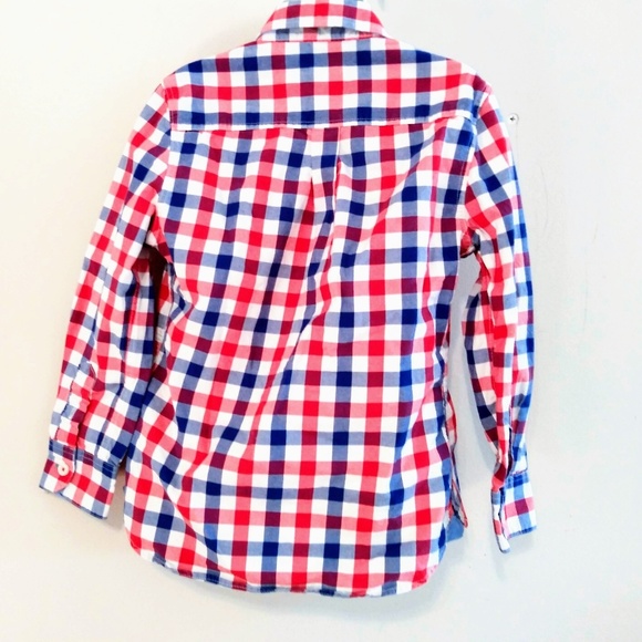 Mini Boden Red & Blue Plaid Poplin Button Down - Picture 2 of 2